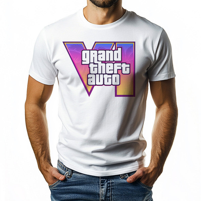 Męska Koszulka Dla Niego GTA 6 Miami Vice Biała