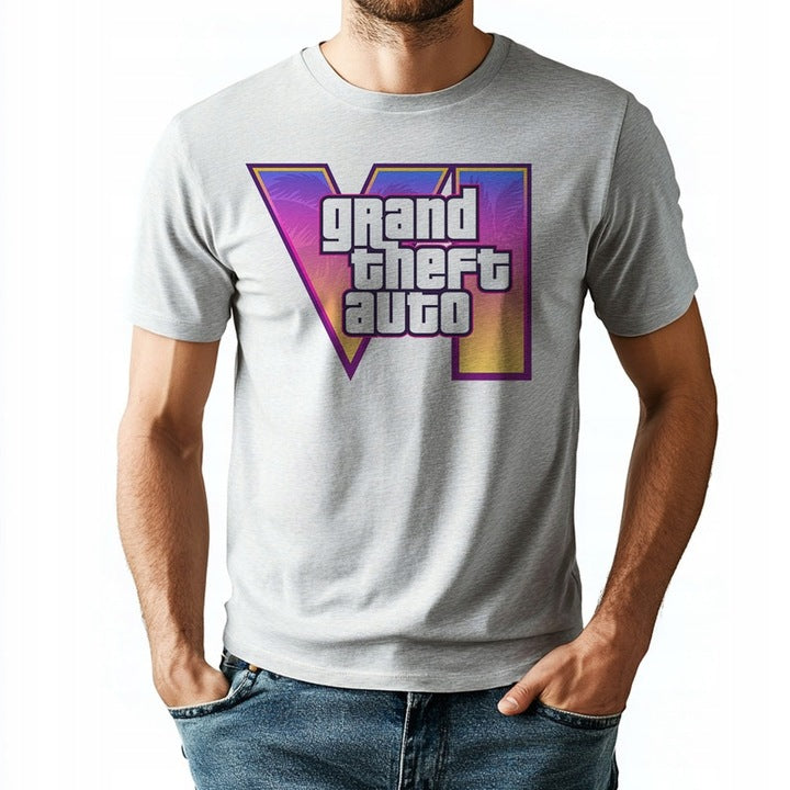 Męska Koszulka Dla Niego GTA 6 Retro Szara